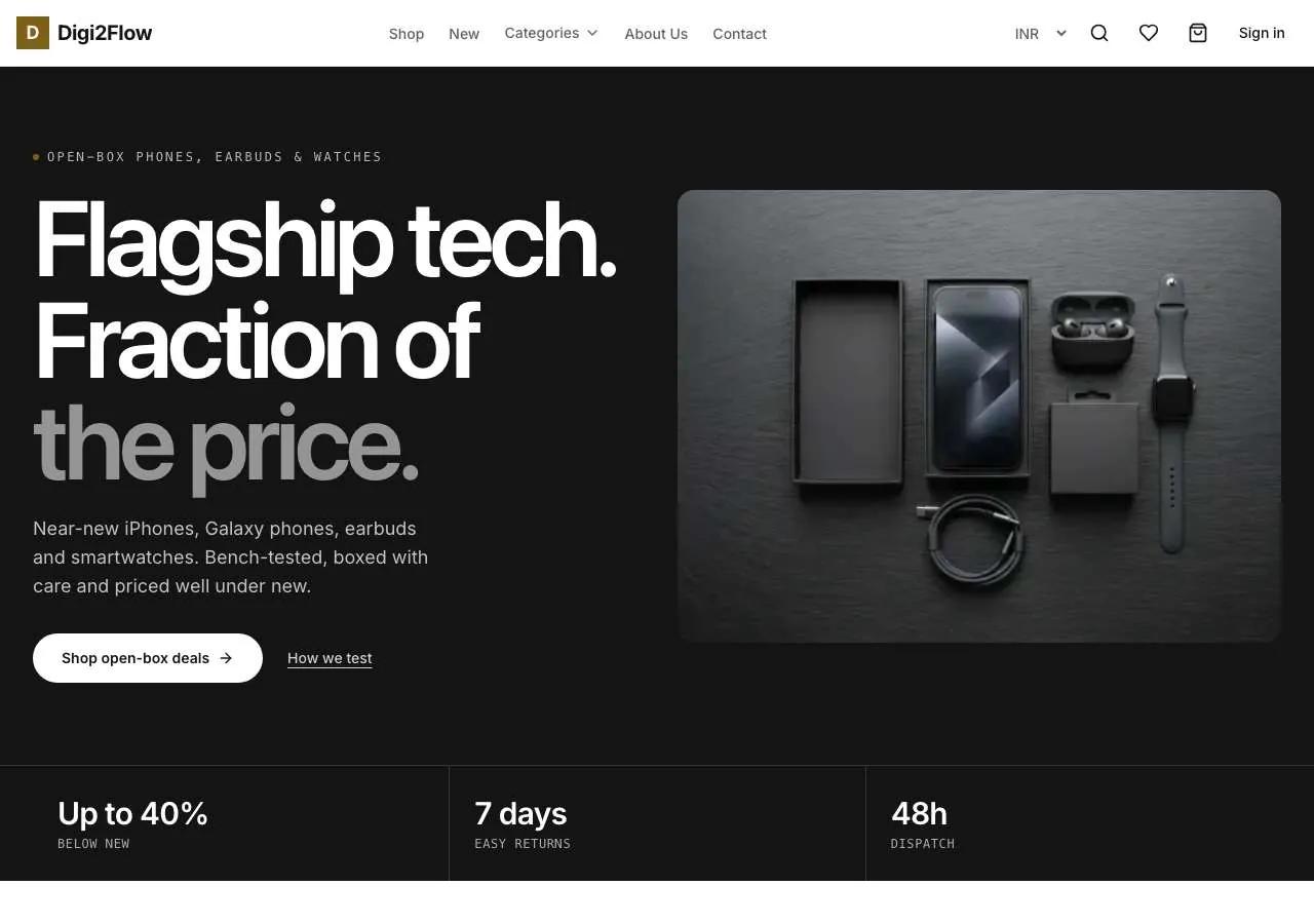 Digi2Flow home page on a desktop screen