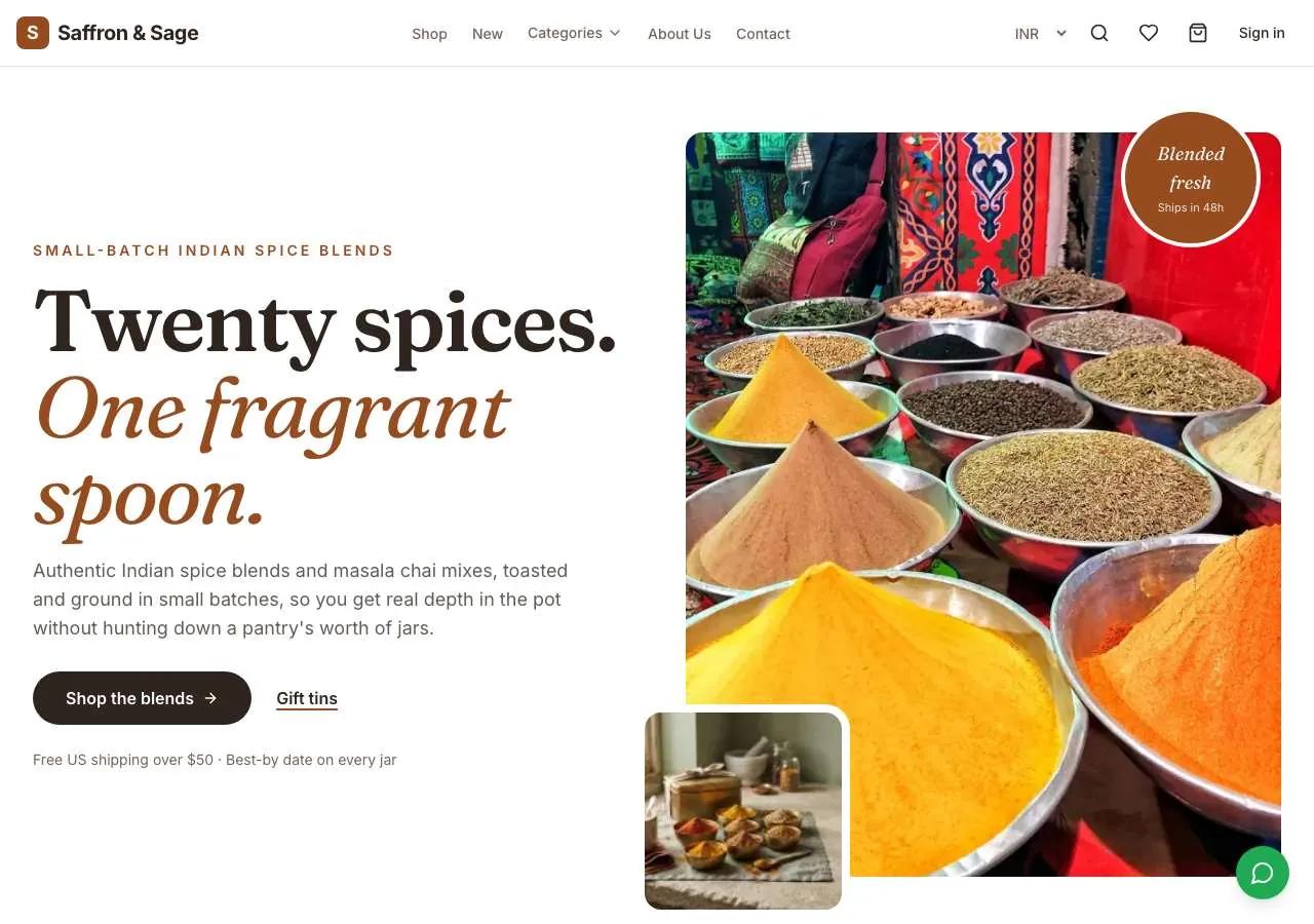 Saffron & Sage home page on a desktop screen